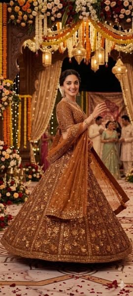 Ingenious Brown Butterfly Net Lehenga Choli with Heavy Glass Sequins Work at Wholesale Rate Designer Lehenga Choli