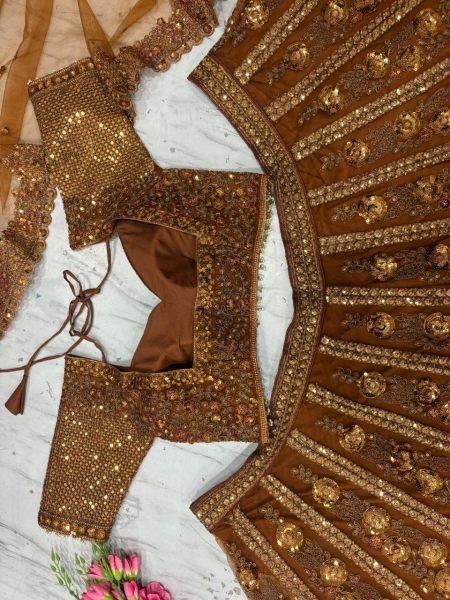Ingenious Brown Butterfly Net Lehenga Choli with Heavy Glass Sequins Work at Wholesale Rate Designer Lehenga Choli