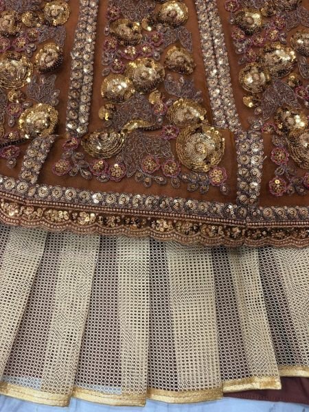 Ingenious Brown Butterfly Net Lehenga Choli with Heavy Glass Sequins Work at Wholesale Rate Designer Lehenga Choli