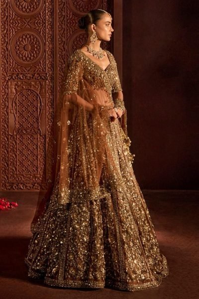 Ingenious Brown Butterfly Net Lehenga Choli with Heavy Glass Sequins Work at Wholesale Rate Designer Lehenga Choli