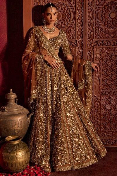 Ingenious Brown Butterfly Net Lehenga Choli with Heavy Glass Sequins Work at Wholesale Rate Designer Lehenga Choli
