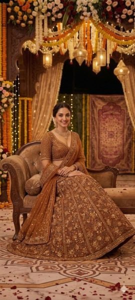 Ingenious Brown Butterfly Net Lehenga Choli with Heavy Glass Sequins Work at Wholesale Rate Designer Lehenga Choli