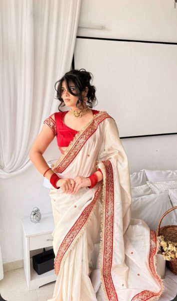 Ingenious Cream Designer Rangoli Silk Saree with Embroidered Contrast Blouse Silk Sarees Wholesale