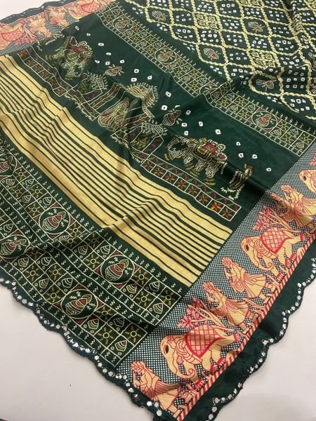 Ingenious Dark Green Designer Moss Chiffon Bandhani Saree for Party Wear 