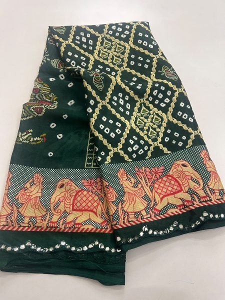 Ingenious Dark Green Designer Moss Chiffon Bandhani Saree for Party Wear Pure Chiffon Sarees Wholesale