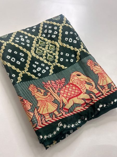 Ingenious Dark Green Designer Moss Chiffon Bandhani Saree for Party Wear Pure Chiffon Sarees Wholesale