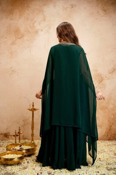 Ingenious Green Elegant Sleeveless Anarkali Dress with Cape for Special Occasions Anarkali Kurtis 