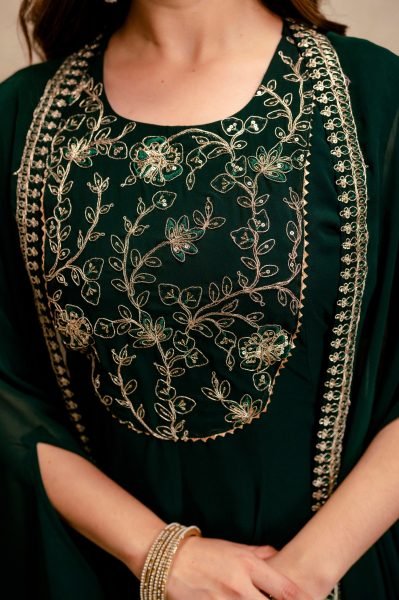 Ingenious Green Elegant Sleeveless Anarkali Dress with Cape for Special Occasions Anarkali Kurtis 