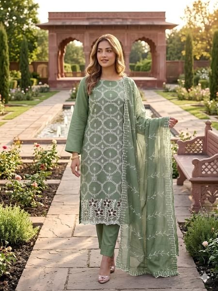 Ingenious  Green PV Vichitra Silk Kurti with Multi Work and Santoon Bottom Dress Material 