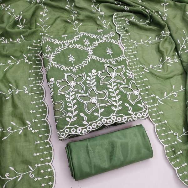 Ingenious  Green PV Vichitra Silk Kurti with Multi Work and Santoon Bottom Color Set Matching Dress Material Wholesale