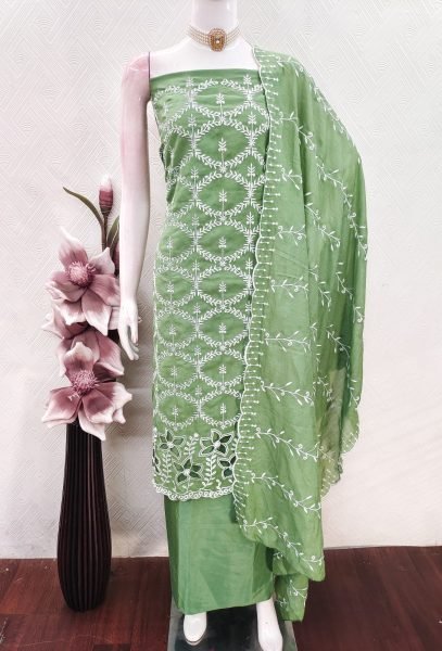 Ingenious  Green PV Vichitra Silk Kurti with Multi Work and Santoon Bottom Color Set Matching Dress Material Wholesale