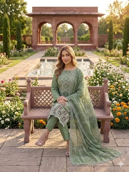 Ingenious  Green PV Vichitra Silk Kurti with Multi Work and Santoon Bottom Color Set Matching Dress Material Wholesale