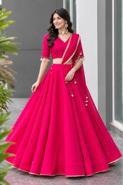 Ingenious Hot Pink Navratri Roman Silk Lehenga with Real Mirror Blouse at Wholesale Rate Navratri Lehnega Choli