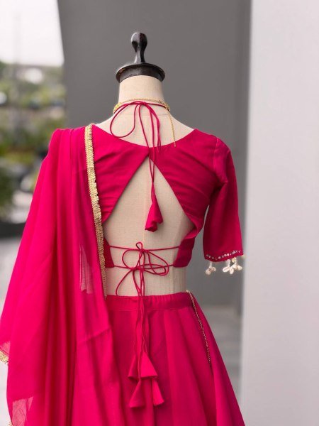 Ingenious Hot Pink Navratri Roman Silk Lehenga with Real Mirror Blouse at Wholesale Rate Navratri Lehnega Choli
