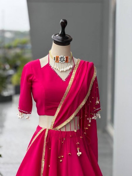 Ingenious Hot Pink Navratri Roman Silk Lehenga with Real Mirror Blouse at Wholesale Rate Navratri Lehnega Choli