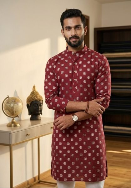 Ingenious Red Elegant Full Sleeve Cotton Kurta Set at Manufacturer Price Kurta Pajama Wholesale