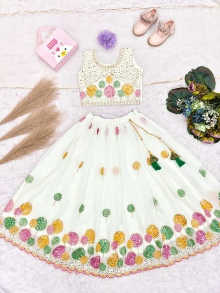 Ingenious Off White Kids Lehenga Set with Heavy Embroidery for Wedding Wear Girls Wear