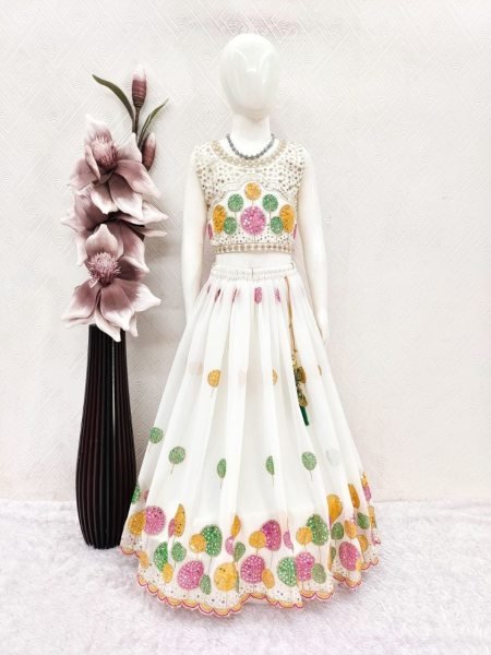 Ingenious Off White Kids Lehenga Set with Heavy Embroidery for Wedding Wear Girls Wear