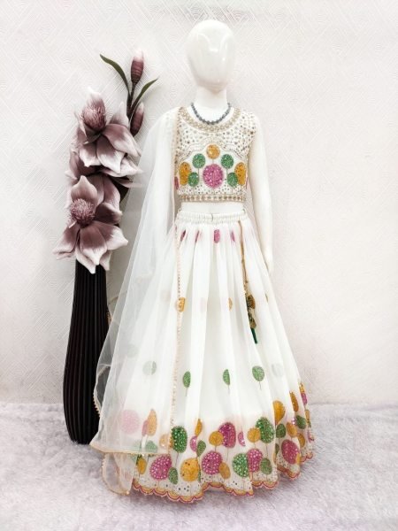 Ingenious Off White Kids Lehenga Set with Heavy Embroidery for Wedding Wear Girls Wear