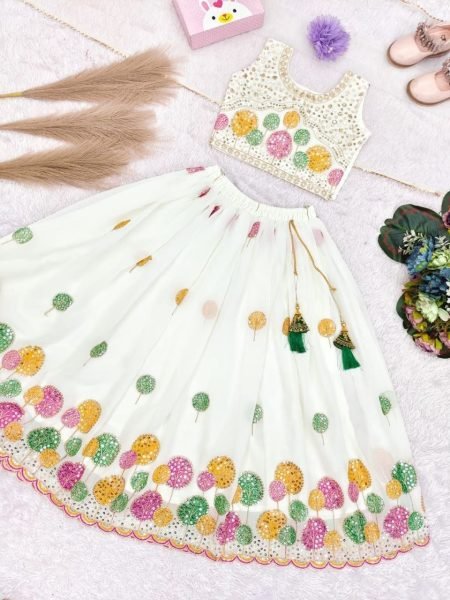 Ingenious Off White Kids Lehenga Set with Heavy Embroidery for Wedding Wear Girls Wear