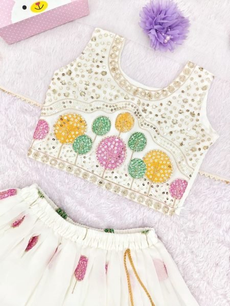 Ingenious Off White Kids Lehenga Set with Heavy Embroidery for Wedding Wear Girls Wear