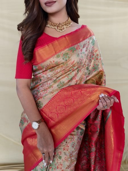 Ingenious Orange Kanchipuram Silk Saree with Golden Zari Weaving and Matching Blouse Silk Sarees Wholesale