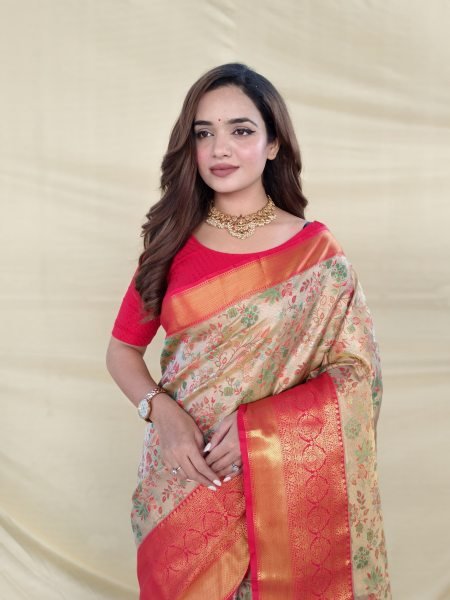 Ingenious Orange Kanchipuram Silk Saree with Golden Zari Weaving and Matching Blouse Silk Sarees Wholesale