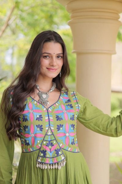Ingenious Parrot Green Designer Kora Cotton Gown with Gota Patti and Codi Lace Detailing Anarkali Kurtis 
