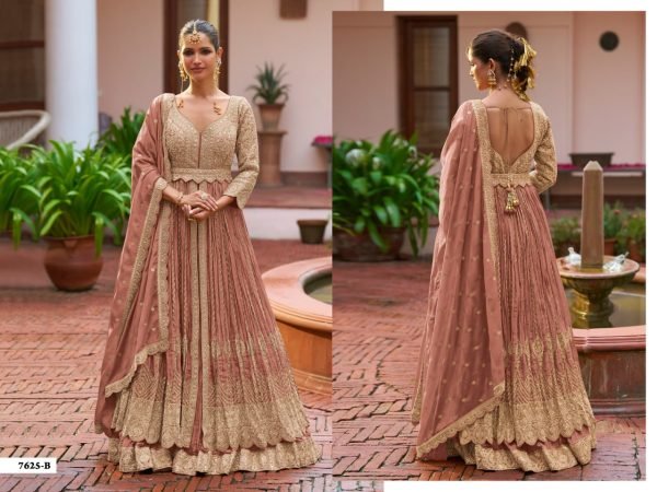 Ingenious Peach Designer Heavy Chinon Suit Set at Wholesale Rate for Women Anarakali Gown Wholesale