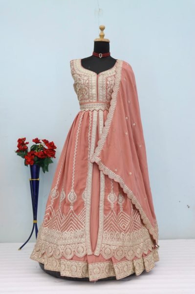 Ingenious Peach Designer Heavy Chinon Suit Set at Wholesale Rate for Women Anarakali Gown Wholesale