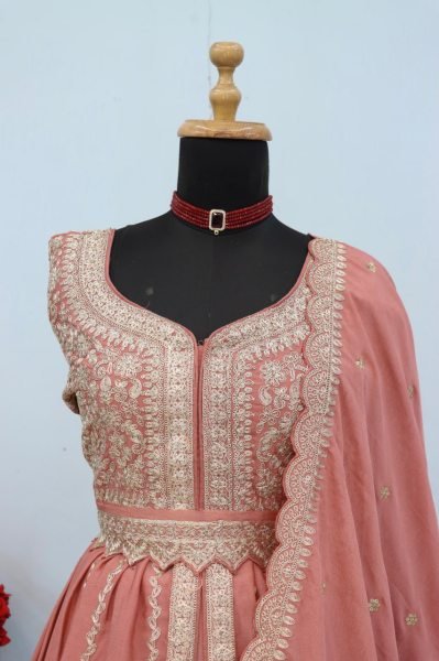 Ingenious Peach Designer Heavy Chinon Suit Set at Wholesale Rate for Women Anarakali Gown Wholesale