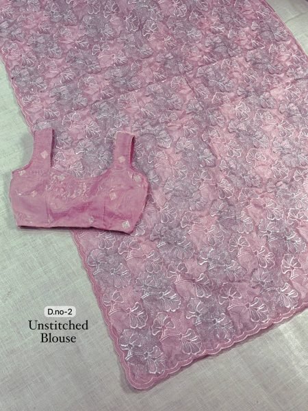 Ingenious Pink Chanda Silk Saree with Turkish Style Thread and Sequins Embroidery For Bulk Order Silk Sarees Wholesale