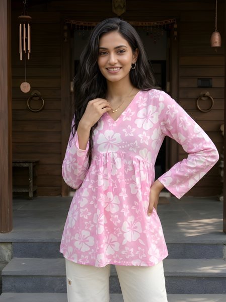 Ingenious Pink Fashionable Casual Cotton Kurti for Office Wear Tunics kurti