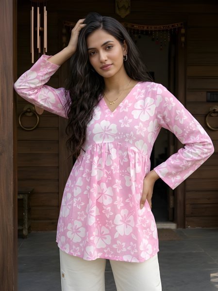 Ingenious Pink Fashionable Casual Cotton Kurti for Office Wear Tunics kurti