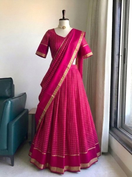 Ingenious Rani Pink Georgette Lehenga Choli for Wedding and Festive Wear Half Saree Lehenga