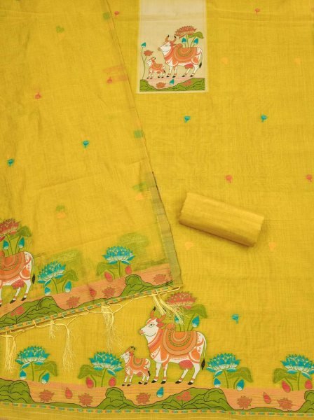 Ingenious Yellow Jamdani Cotton Dress Material with Tassel Dupatta at Manufacturer Price Color Set Matching Dress Material Wholesale