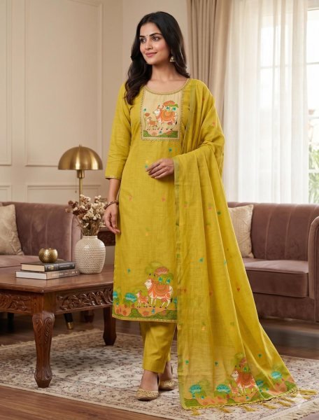 Ingenious Yellow Jamdani Cotton Dress Material with Tassel Dupatta at Manufacturer Price Color Set Matching Dress Material Wholesale
