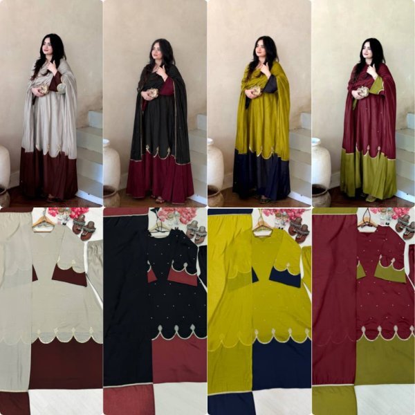 Innovative Black Fully Stitched Long Kaftan Bottom Dupatta Set with Sequin Work Ready To Wear Collection