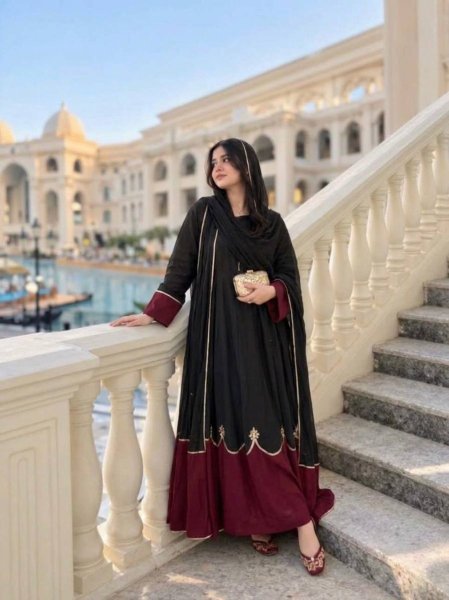 Innovative Black Fully Stitched Long Kaftan Bottom Dupatta Set with Sequin Work Ready To Wear Collection