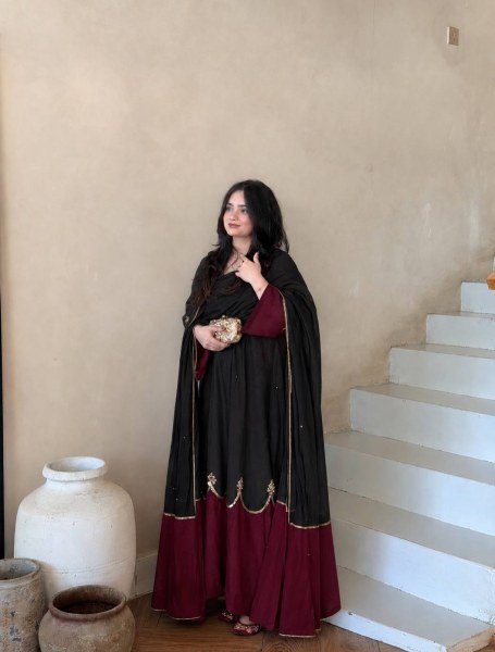 Innovative Black Fully Stitched Long Kaftan Bottom Dupatta Set with Sequin Work Ready To Wear Collection
