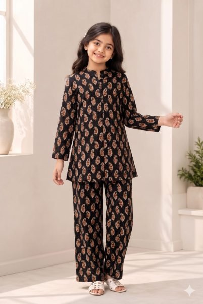 Innovative Black Kids Premium Printed Cotton Matching Set for Party Wear Girls Wear