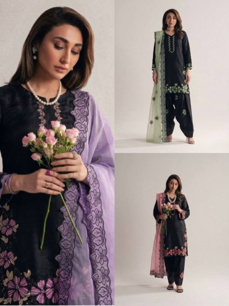 Innovative Black Salwar Kameez Suit With Pink Embroidery And Matching Dupatta Ready To Wear Collection