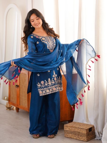 Innovative Blue Designer Suit with Thread Work Dupatta for Traditional Celebrations Ready To Wear Suit