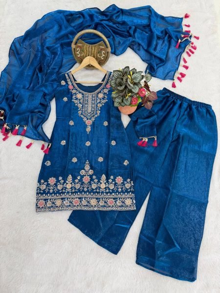 Innovative Blue Designer Suit with Thread Work Dupatta for Traditional Celebrations Ready To Wear Collection