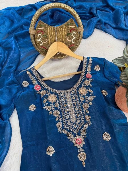 Innovative Blue Designer Suit with Thread Work Dupatta for Traditional Celebrations Ready To Wear Collection