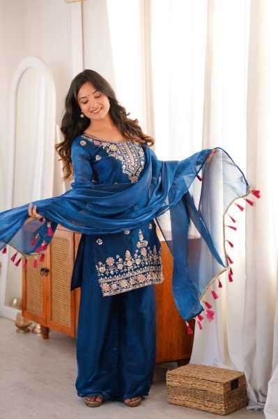 Innovative Blue Designer Suit with Thread Work Dupatta for Traditional Celebrations Ready To Wear Collection
