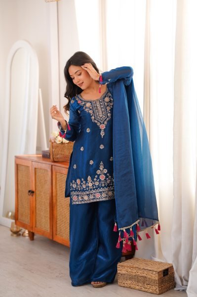 Innovative Blue Designer Suit with Thread Work Dupatta for Traditional Celebrations Ready To Wear Collection