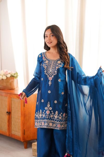 Innovative Blue Designer Suit with Thread Work Dupatta for Traditional Celebrations Ready To Wear Collection