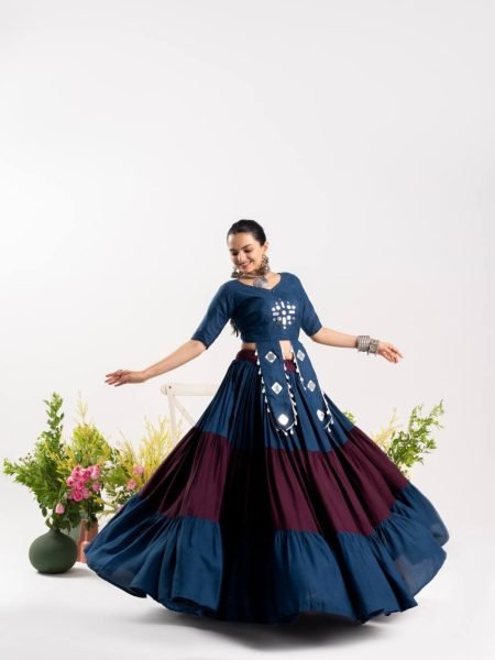 Innovative Blue Pure Rayon Cotton Lehenga with 3 Layer Frill and Designer Blouse 