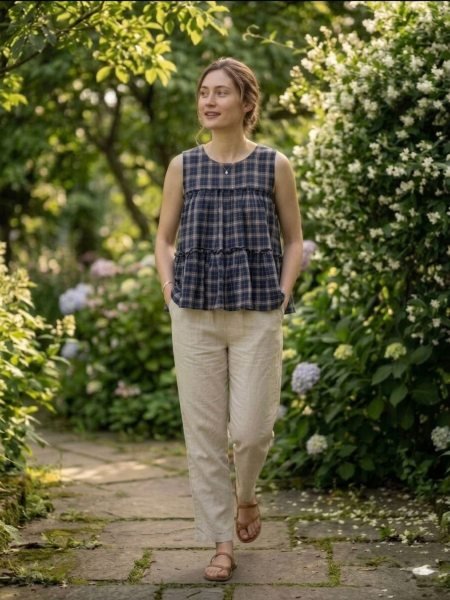 Innovative Blue Sleeveless Linen Co Ord Set with 3 Meter Flair for Daily Wear Kurtis